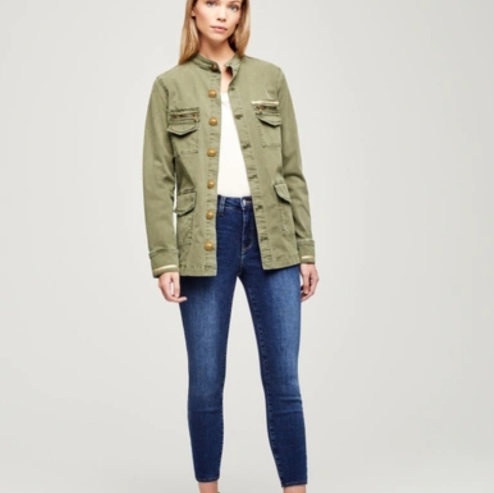L'AGENCE Elizabeth Military Gold Trim Brigade Jacket coat sz S